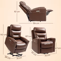 HOMCOM Overstuffed Riser and Reclining Chair with USB Ports, Remote, Brown