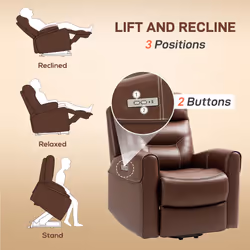 HOMCOM Overstuffed Riser and Reclining Chair with USB Ports, Remote, Brown