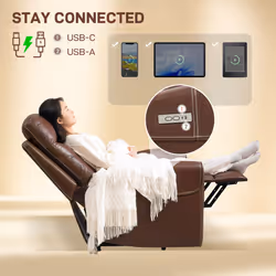 HOMCOM Overstuffed Riser and Reclining Chair with USB Ports, Remote, Brown - Additional view 7