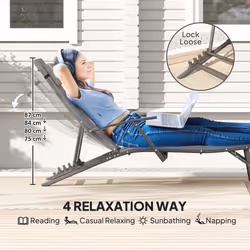 Outsunny Set of 2 Garden Sun Loungers, Folding Chaise Lounge Chairs, Grey