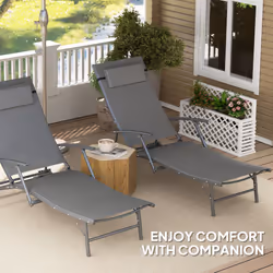 Outsunny Set of 2 Garden Sun Loungers, Folding Chaise Lounge Chairs, Grey - Additional view 4