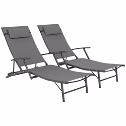 Outsunny Set of 2 Garden Sun Loungers, Folding Chaise Lounge Chairs, Grey - Additional view 8
