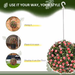 HOMCOM Set of 2 Artificial Plant Topiary Rose Balls, Faux Plants, Pink - Additional view 4