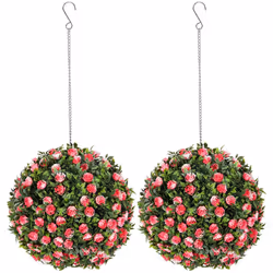HOMCOM Set of 2 Artificial Plant Topiary Rose Balls, Faux Plants, Pink - Additional view 8