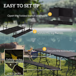Outsunny Rattan Effect Folding Picnic Table and Bench Set w/ Handles, Black - Additional view 5