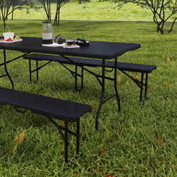 Outsunny Rattan Effect Folding Picnic Table and Bench Set w/ Handles, Black - Additional view 6