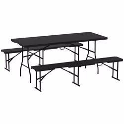 Outsunny Rattan Effect Folding Picnic Table and Bench Set w/ Handles, Black - Additional view 8