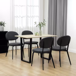 HOMCOM Set of 4 Sherpa Dining Chairs Boucle Kitchen Chairs with Back Black