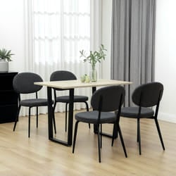 HOMCOM Set of 4 Sherpa Dining Chairs Boucle Kitchen Chairs with Back Black