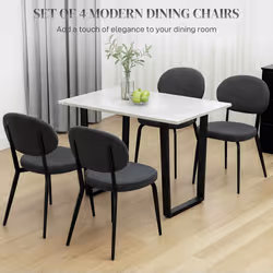 HOMCOM Set of 4 Sherpa Dining Chairs Boucle Kitchen Chairs with Back Black