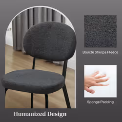 HOMCOM Set of 4 Sherpa Dining Chairs Boucle Kitchen Chairs with Back Black