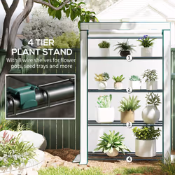 Outsunny 4 Tier Lean-to Mini Greenhouse with Reinforced PE Cover, Green