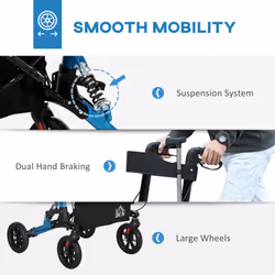 HOMCOM Folding Rollator Walker with Seat, Backrest, Bag, 4 Wheels, Blue