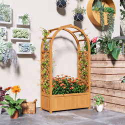 Outsunny Wooden Raised Garden Bed, Trellis Planter w/ Trellis, Fabric Liner - Additional view 7