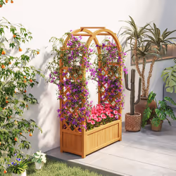 Outsunny Wooden Raised Garden Bed, Trellis Planter w/ Trellis, Fabric Liner - Additional view 8