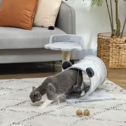 PawHut Cat Tree w/ Scratching Post, Bed, Cat Tunnel, Toy Ball, Grey