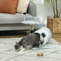 PawHut Cat Tree w/ Scratching Post, Bed, Cat Tunnel, Toy Ball, Grey