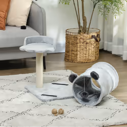PawHut Cat Tree w/ Scratching Post, Bed, Cat Tunnel, Toy Ball, Grey