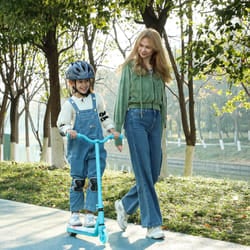 AIYAPLAY Electronic Ride on Scooter for Kids w/ Auxiliary Rear Wheels, Blue