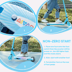 AIYAPLAY Electronic Ride on Scooter for Kids w/ Auxiliary Rear Wheels, Blue - Additional view 4