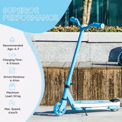 AIYAPLAY Electronic Ride on Scooter for Kids w/ Auxiliary Rear Wheels, Blue - Additional view 6
