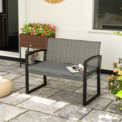 Outsunny 2 Seater Rattan Garden Bench with Cushion, Steel Frame, Dark Grey