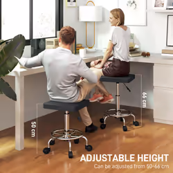HOMCOM PU Leather Rolling Stool, Height Adjustable Salon Chair, Black