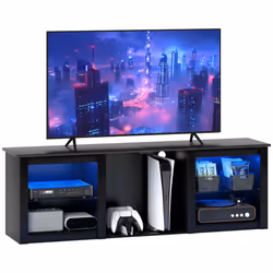 HOMCOM 160cm TV Unit w/ LED Lights for 65" TV Modern TV Stand Cabinet Black - Additional view 7