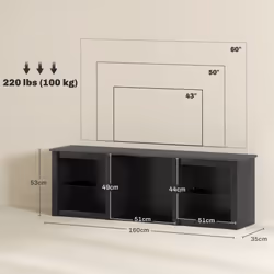 HOMCOM 160cm TV Unit w/ LED Lights for 65" TV Modern TV Stand Cabinet Black - Additional view 8
