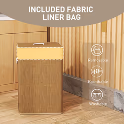 HOMCOM Laundry Hamper with Removable Washable Liner Bag, Brown - Additional view 5