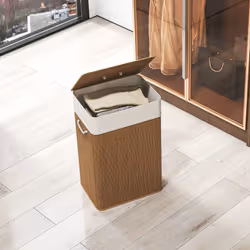 HOMCOM Laundry Hamper with Removable Washable Liner Bag, Brown - Additional view 7