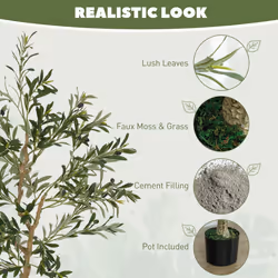 HOMCOM Indoor Artificial Plant, Faux Potted Silk Olive Tree, 150cm