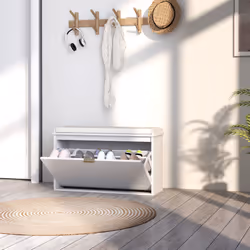HOMCOM Shoe Storage Bench with Cushion and Flip-Drawer - White