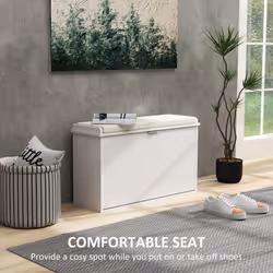 HOMCOM Shoe Storage Bench with Cushion and Flip-Drawer - White - Additional view 5