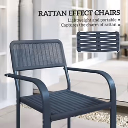 Outsunny Garden Chairs Set of 4, Stackable & Rattan Effect, Dark Grey