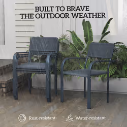 Outsunny Garden Chairs Set of 4, Stackable & Rattan Effect, Dark Grey - Additional view 4