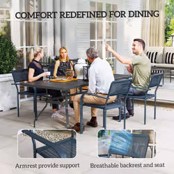 Outsunny Garden Chairs Set of 4, Stackable & Rattan Effect, Dark Grey - Additional view 5