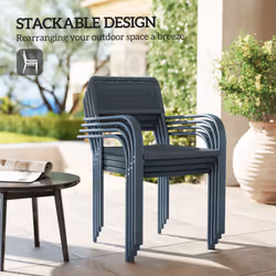 Outsunny Garden Chairs Set of 4, Stackable & Rattan Effect, Dark Grey - Additional view 6