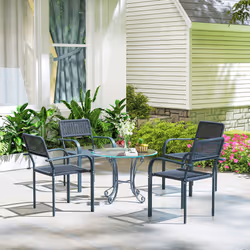 Outsunny Garden Chairs Set of 4, Stackable & Rattan Effect, Dark Grey - Additional view 8