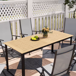 Outsunny Garden Dining Table for 6 People with Slatted Table Top Metal Frame - Additional view 8