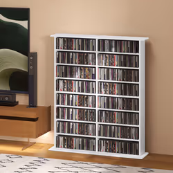 HOMCOM CD Storage Unit DVD Tower Blu-ray Storage Shelf for Office, White