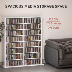 HOMCOM CD Storage Unit DVD Tower Blu-ray Storage Shelf for Office, White