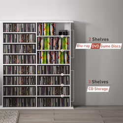 HOMCOM CD Storage Unit DVD Tower Blu-ray Storage Shelf for Office, White - Additional view 8