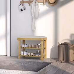 HOMCOM 3-Tier Shoe Storage Bench, Bamboo Shoe Rack for Entryway, Cream - Additional view 6