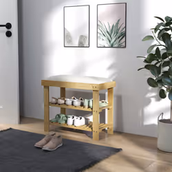 HOMCOM 3-Tier Shoe Storage Bench, Bamboo Shoe Rack for Entryway, Cream - Additional view 8