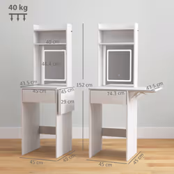 HOMCOM Compact Dressing Table with Lighted Mirror Open Shelves Drawer White
