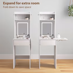 HOMCOM Compact Dressing Table with Lighted Mirror Open Shelves Drawer White - Additional view 4
