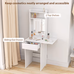 HOMCOM Compact Dressing Table with Lighted Mirror Open Shelves Drawer White - Additional view 5