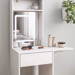 HOMCOM Compact Dressing Table with Lighted Mirror Open Shelves Drawer White - Additional view 8