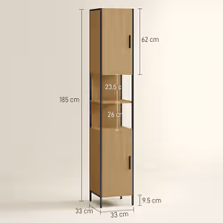 HOMCOM Slim Bathroom Storage Cabinet with 2 Doors Open Compartments Natural